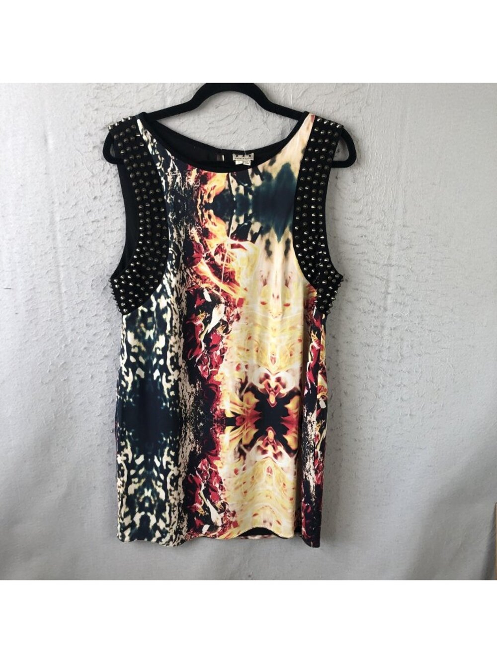 Haute Hippie Dress Womens L Multicolor Silk Studded Tank Shift Short Mini Party